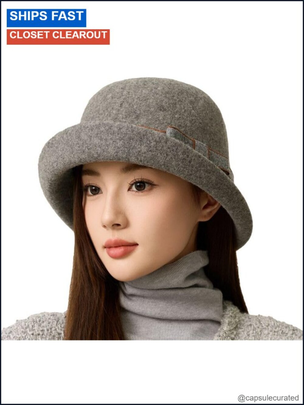 Women Vintage Felt Cloche Bucket Hat Winter Fall Adjustable Bowler Bowknot
